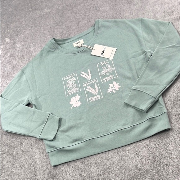NEW PACT S 100% Organic Cotton Green Herbs Graphic Slouchy Sweatshirt Crew Women - Picture 2 of 11